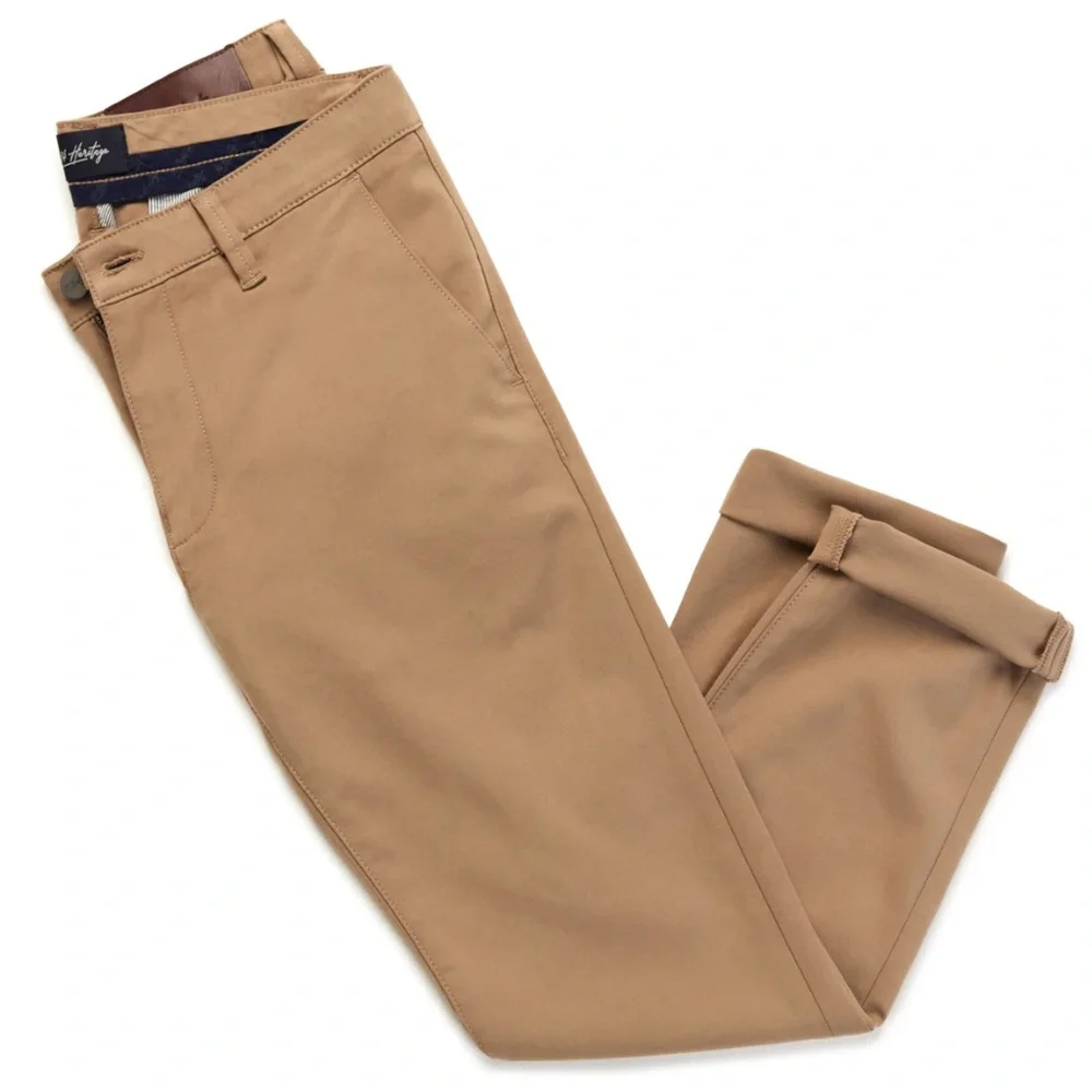 34 Heritage Verona Slim Leg Flat Front Chino Pants - Khaki High Flyer - Picture 8 of 15